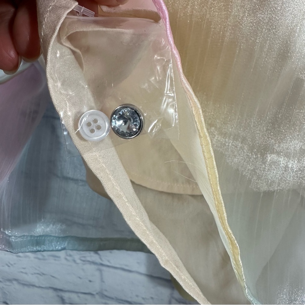 Aura Pastel Rainbow Sheer Tie-Neck Blouse - Picture 4 of 5